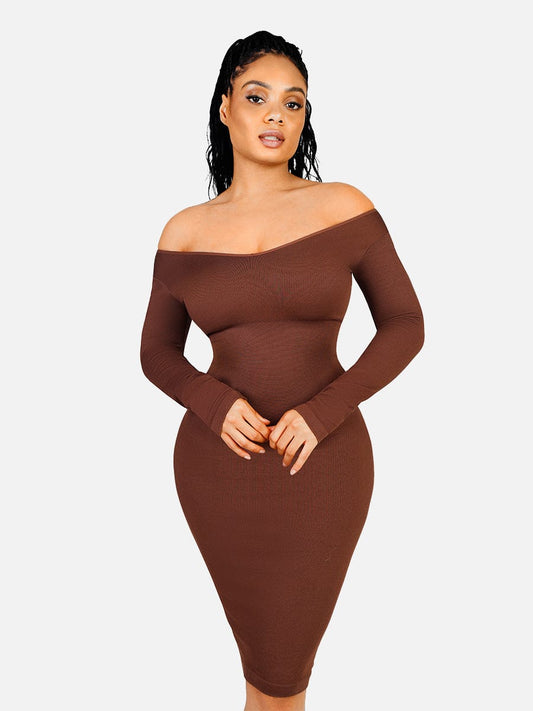 THEA – Shaping V-hals Jurk met Lange Mouwen