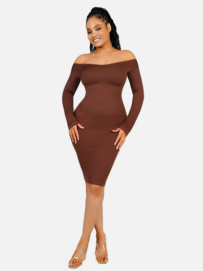 THEA – Shaping V-hals Jurk met Lange Mouwen