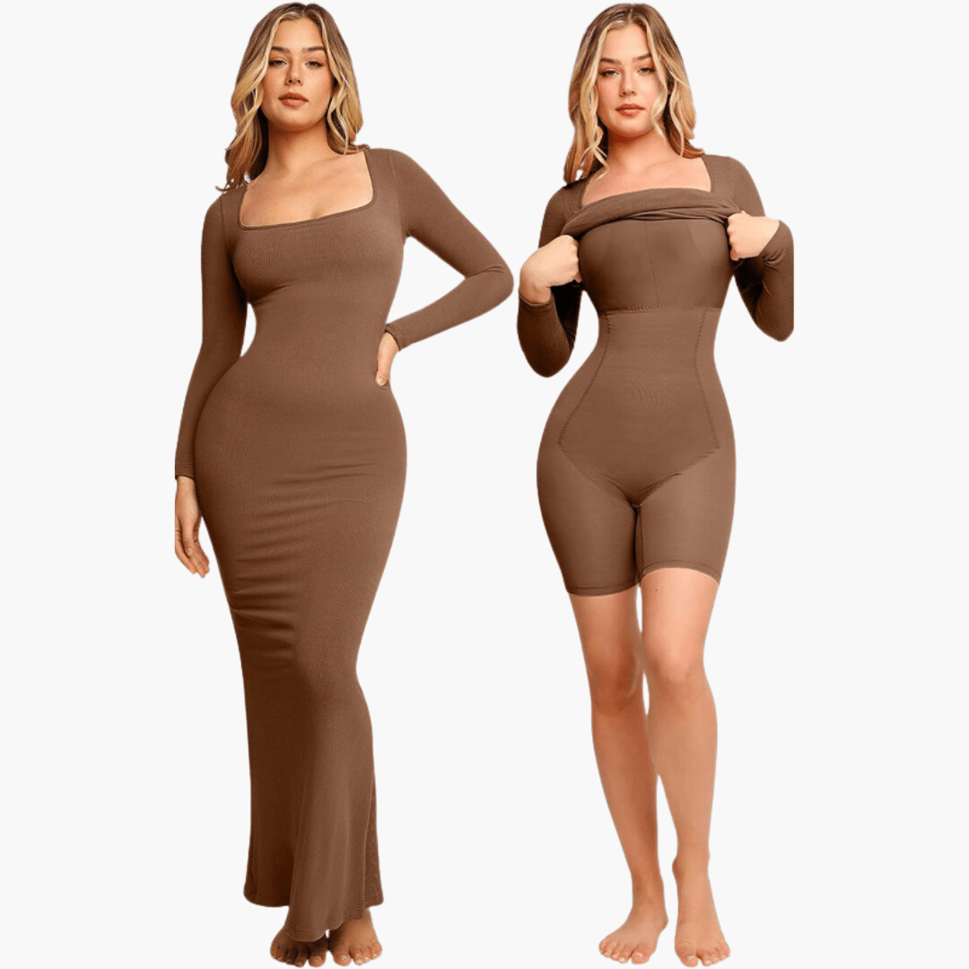 VELIN – 2-in-1 Shapewear Jurk met Korset - LivingCurves Shaping Dress Bruin / S