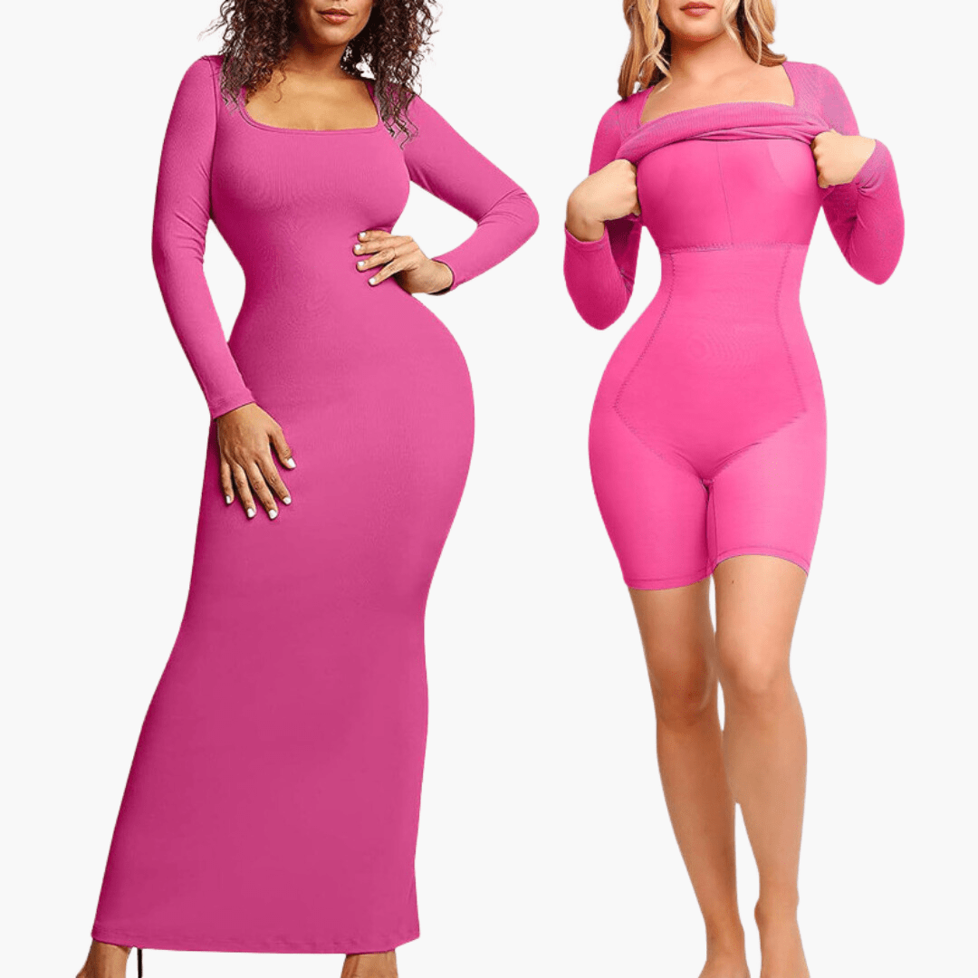 VELIN – 2-in-1 Shapewear Jurk met Korset - LivingCurves Shaping Dress Roze (bijna uitverkocht) / S