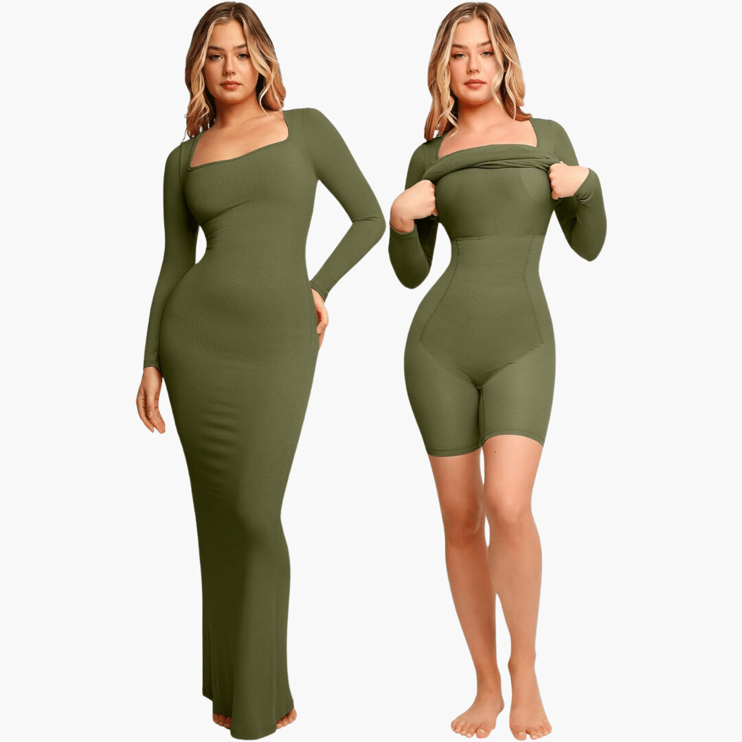 VELIN – 2-in-1 Shapewear Jurk met Korset - LivingCurves Shaping Dress Groen (bijna uitverkocht) / S